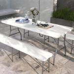 Campingbord Fällbart Bord Vit av HDPE och Stål för Trädgård och Balkong Buffébord för 6 Personer Robust och Bärbar 180 x 75 x 73 cm