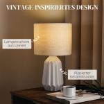 Bordslampa Klassisk Vit Linnetyg och Keramik för Sovrum och Vardagsrum Sänglampa med Strömbrytare på Sladden Elegant Inredning 39 cm