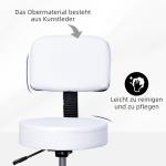 Ergonomisk Rullpall med Ryggstöd Justerbar Snurrpall Bekväm Sits Konstläder för Klinik eller Kontor Vit 35 X 72-84 Cm
