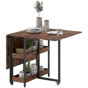 Hopfällbart Matbord i Industristil för upp till 4 Personer med Öppna Hyllor Hållbar och Stabil Brun Metall och Spånskiva för Kök