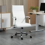 Ergonomisk Kontorsstol i Vitt Konstläder, Bekväm Skrivbordsstol med Gungfunktion, Stilren Design för Moderna Kontor, Vit, 54 x 62 x 104-114 cm, 120 kg