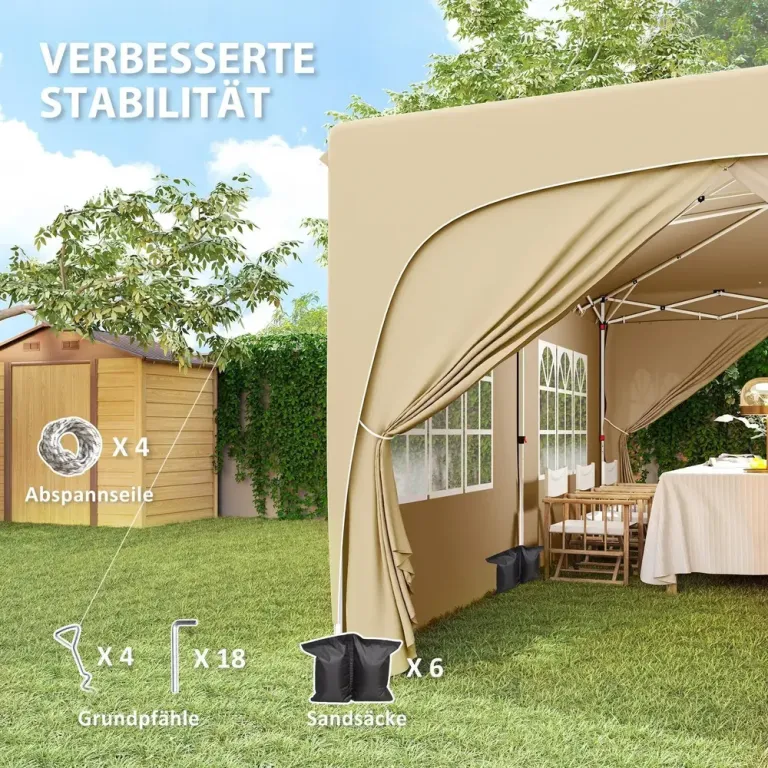 Trädgårdspaviljong Pop-up Partytält Sandfärgad 3 x 6 m