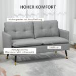Tvåsits Soffa Loveseat Grå av Linnelook och Trä för Vardagsrum och Sovrum Dubbelsoffa med Kuddar Bekväm 139 x 68 x 76 cm