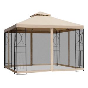 Partytält med Förvaringshyllor Rymlig Trädgårdspaviljong med Avlastningsytor Stabilt Solskydd Beige 3 X 3 M