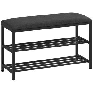 Skobänk med Sittdyna och Förvaring Svart Spånskiva för Hall och Entré Praktisk Hallmöbel med Skohylla och Öppna Fack Bekväm Sittplats 81 x 31 x 50 cm