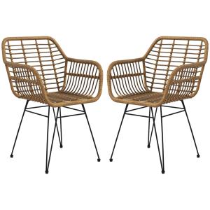 Set med 2 Köksstolar i Boho-stil, PE-rotting, Natur + Svart, 56 x 60 x 79 cm