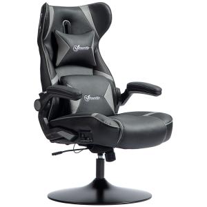 Gamingstol Datorstol Svart Grå av Konstläder och Metall för Kontor Ergonomisk med Högtalare 120 kg