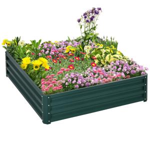 Odlingslåda i Stål, Kvadratisk Blomlåda utan Botten, Modern Design för Grönsaker och Blommor, Grön, 120 x 120 x 30 cm