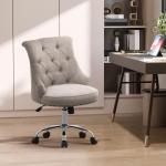 Ergonomisk Kontorsstol Linnetyg Höj- och Sänkbar Retrodesign Bekväm Vaddering för Hemmakontor Ljusgrå 54 X 65,5 X 84-91 Cm