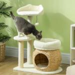 Skrapstolpe Kattträd Krämvit av Sisal och Plysch för Katter upp till 5 kg med Grotta och Säng 79 cm