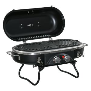 Gasolgrill Bordsgrill Hopfällbar Silver av Rostfritt Stål för Balkong och Camping BBQ Grill med 2 Brännare 66 x 34,5 x 37 cm