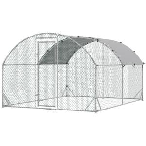 Hönshus Hönsgård Utehus med UV-Beständigt Lock Silver av Galvaniserat Stål för 6-12 Kycklingar Bur med Dörr 280 x 380 x 197 cm