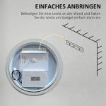 Kleankin Badrumsspegel Väggspegel Silver av Glas och Aluminium för Badrum med LED Belysning och Touchfunktion Minnesfunktion Anti-Fog Ø 60 cm
