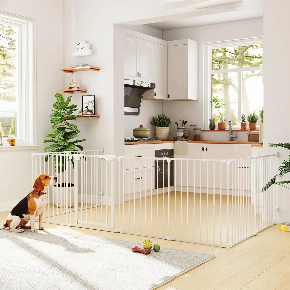 Pet Fence 8 Panel Barriär med Dörr Fällbar för Små och