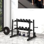 Hantelställ Vikthållare Svart av Stål för Gym och Hemmaträning 3 Nivåer Rymmer upp till 200 kg Robust 131 x 75 x 80 cm