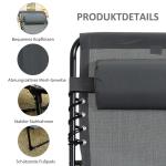 Solstol Solsäng Hopfällbar med Kudde Grå av Textil och Metall för Trädgård och Strand Justerbar Ryggstöd 120 kg
