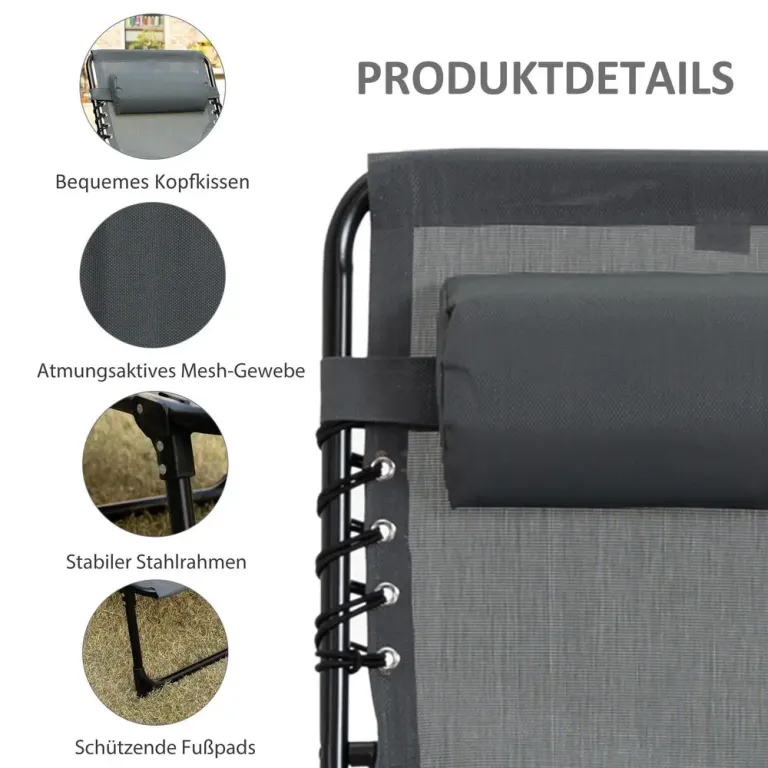 Solstol Solsäng Hopfällbar med Kudde Grå av Textil