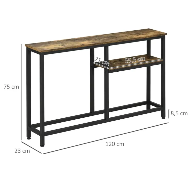 Konsolbord Hallbord Natur av Trä och Stål 120 x 23 x 75 cm
