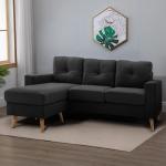 Hörnsoffa L-Form Soffa Svart av Tyg med Linnelook för Vardagsrum 3-Sits Soffa med Schäslong Modern Design