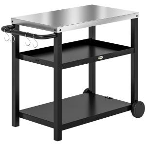 Grillvagn Serveringsvagn med Hyllor Kolgrå av Rostfritt Stål för Trädgård och Grill Arbetsbord med Hjul 102 x 50 x 81 cm