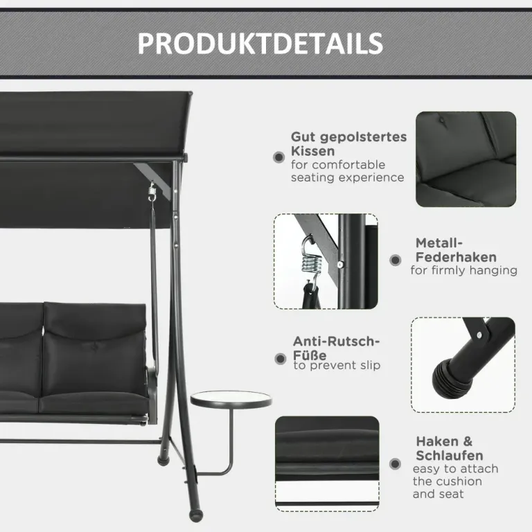 Hammock 3-Sits Svart 271 x 125 x 177 cm