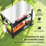 Grillvagn Serveringsvagn med Hyllor Kolgrå av Rostfritt Stål för Trädgård och Grill Arbetsbord med Hjul 102 x 50 x 81 cm