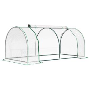 Litet Växthus med Dörr, Kompakt Drivhus i Stål och PVC, Skyddar Växter mot Väder och Vind, Transparent, 200 x 100 x 80 cm