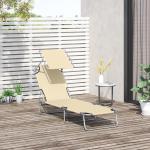 Hopfällbar Solsäng med Soltak, Justerbar Strandstol i Beige Textil, Bekväm Vilostol för Trädgård och Camping, Beige, 187 x 58 x 36 cm