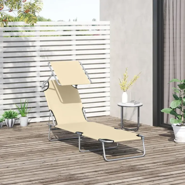 Hopfällbar Solsäng med Soltak Strandstol 187 x 58 x 36 cm