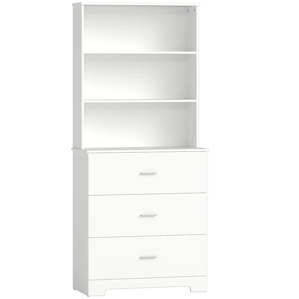 Vitrinskåp Högt Vit MDF och Glas Bokhylla med Lådor 180 Cm