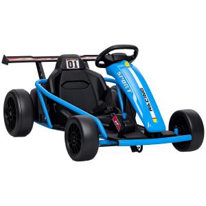 Elbil Go-kart 24V Blå Metall och Plast för Barn 8-12 År Elektrisk Bil med Driftläge och Musik Säkerhetsbälte Rolig Körning