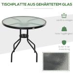 Runt Bistrobord Metall och Glas Elegant Trädgårdsbord med Parasollhål Väderbeständig Svart 80 Cm