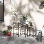 Växtställ Blomsterpall Guld av Metall med Rottinglook för Trädgård och Balkong 3 Stycken Stapelbara Blomkrukhållare
