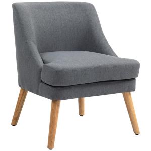 Fåtölj Relaxstol Mörkgrå av Linnelook och Trä för Vardagsrum Klädd Stol med Armstöd Bekväm Design