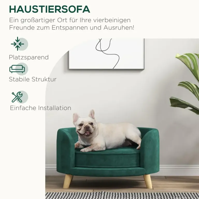 Hundsoffa Husdjurssoffa Grön av Sammetslook och Trä