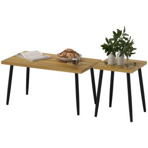 Soffbord Sidobord Set om 2 Natur av Trä och Stål för Vardagsrum och Sovrum Moderna Vardagsrumsbord