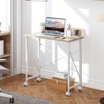 Hopfällbart Skrivbord på Hjul och Platsbesparande Design för Hemmakontor Hållbar och Stabil Natur MDF och Stål för Förvaring