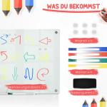 Whiteboard Magnettavla Vit av Glas och Metall för Väggmontering med 4 Pennor och 6 Magneter Staffli Glastavla 90 x 60 cm