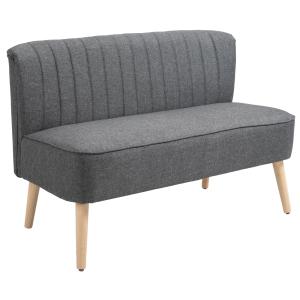 2-Sitsig Soffa i Tyg, Kompakt Tygsoffa med Träben, Bekväm Sittplats för Det Lilla Vardagsrummet, Mörkgrå, 117 x 56,5 x 77 cm