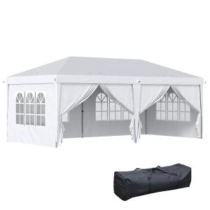 Gazebo Trädgårdspaviljong Vit av Stål och Oxford Tyg för Trädgård Hopfällbar med UV-skydd Sidoväggar och Fönster 5,85 x 2,95 m