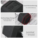 Hexagon Hantel i Gjutjärn, Gummerad Vikt med Räfflat Grepp, Ergonomisk Hantel för Styrketräning och Fitness, Svart, 1 x 15 kg