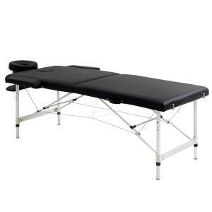Massagebänk, 2-zoners Hopfällbar med Konstläderfodral, Nackstöd, Armstöd och Väska, Höjdjusterbar 90 cm, upp till 225 kg, Svart