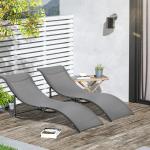 Trädgårdsstolar i Aluminium 2-Pack, Justerbara Solstolar i Mörkgrå Textilene, Ergonomisk Design för Uteplatsen, Mörkgrå, 165 x 61 x 63 cm