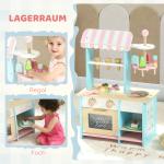 Glassvagn Leksak Ljusblå MDF för Barn Glasskiosk med 17 Tillbehör och Ugn Rolig Lek för Barnrum