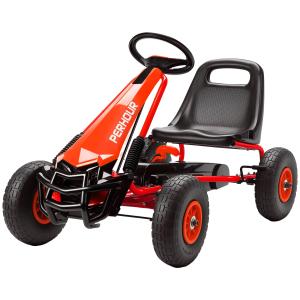 Trampbil Go-kart Röd Metall och Plast för Barn 3-8 År Trampfordon med Justerbar Sits och Handbroms Säker och Rolig Lek