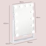 LED-sminkspegel med 3 Ljuslägen, Dimbar, Pekkontroll och USB, Vit, 37 x 46 cm