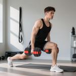 Hantelset Justerbart 25 kg Röd Plast och Metall för Hemmagym 6 i 1 Träningsset med Skivstång och Kettlebell Funktionell Styrketräning Mångsidig