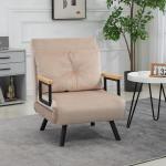 Bäddsoffa Gästsäng Beige av Sammet och Trä för Vardagsrum Relaxstol med Sängfunktion och Justerbart Ryggstöd 63 x 73 x 81 cm