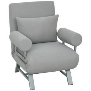 Bäddfåtölj och Vadderad Fåtölj som kan Omvandlas till Gästsäng för Vardagsrum Ergonomisk och Bekväm Ljusgrå Tyg och Metall för Hemmet
