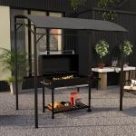 Grillpaviljong Trädgårdspaviljong med Böjt Tak Mörkgrå av Metall och Tyg för Trädgårdsfest Vattenavvisande Lusthus 215 x 150 x 220 cm